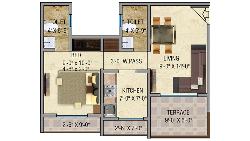 Mayfair Vishwaraja 1BHK Floor Plan